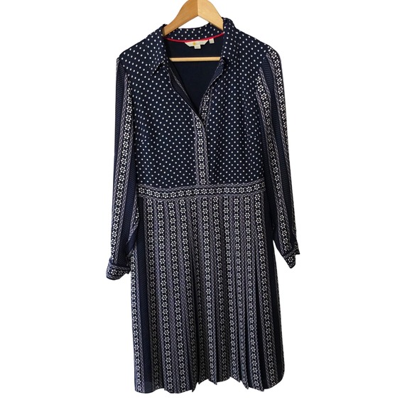 Boden Dresses & Skirts - Boden Navy Clemency Shirt Dress US 12 Midi Button-Up Polka Dot Floral Pattern